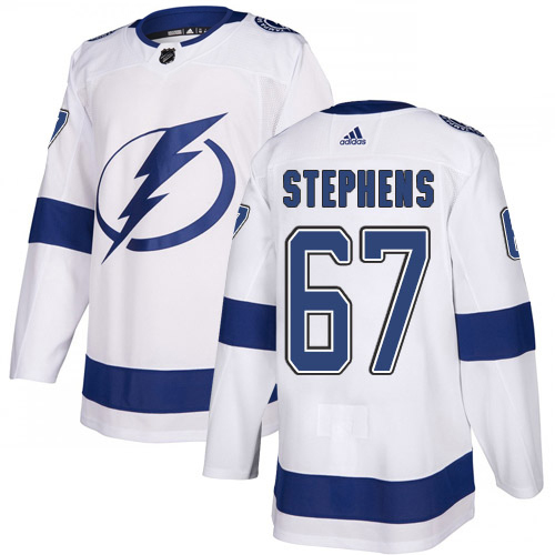 Adidas Tampa Bay Lightning Men 67 Mitchell Stephens White Road Authentic Stitched NHL Jersey